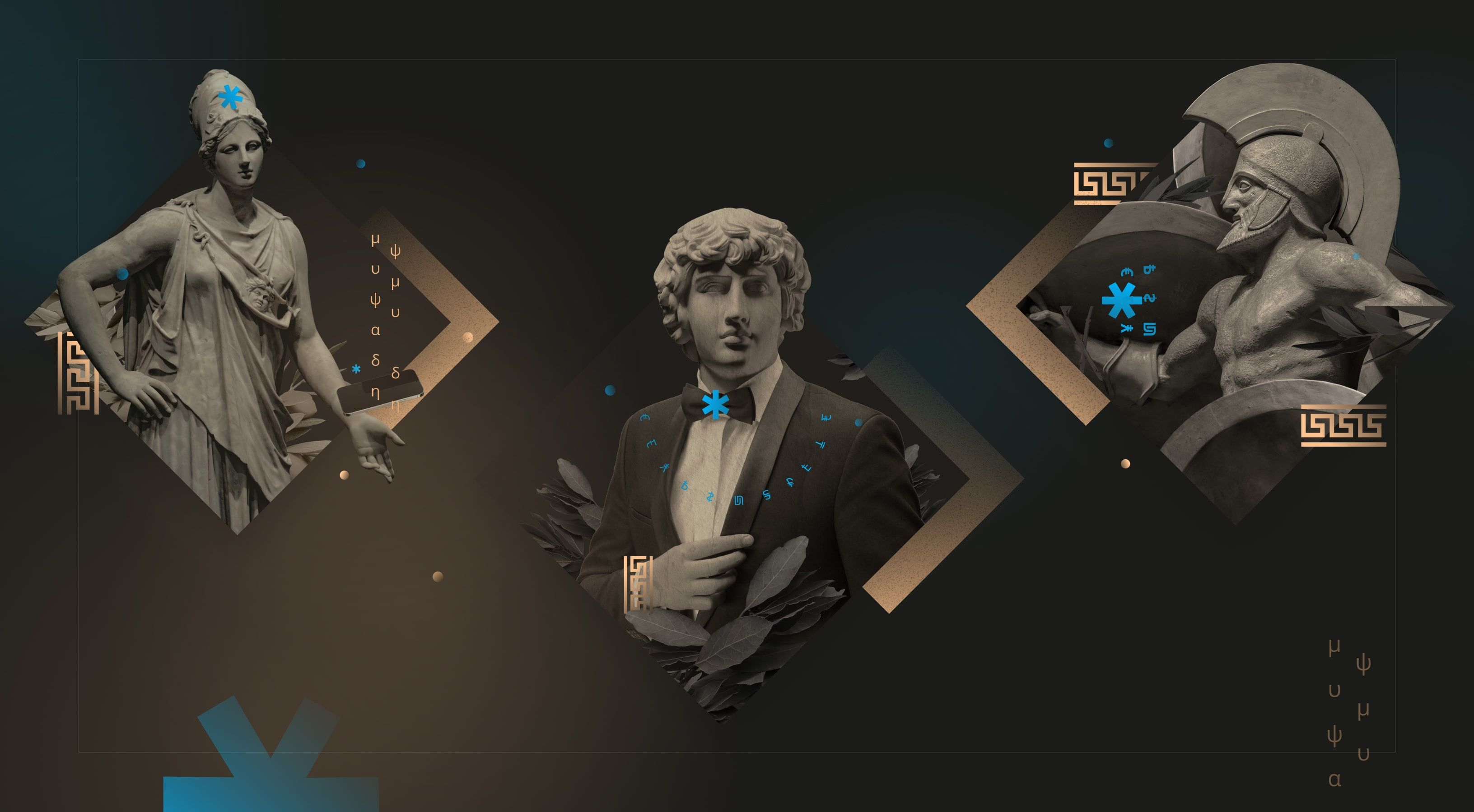 Acropolium visual identity Greek statue