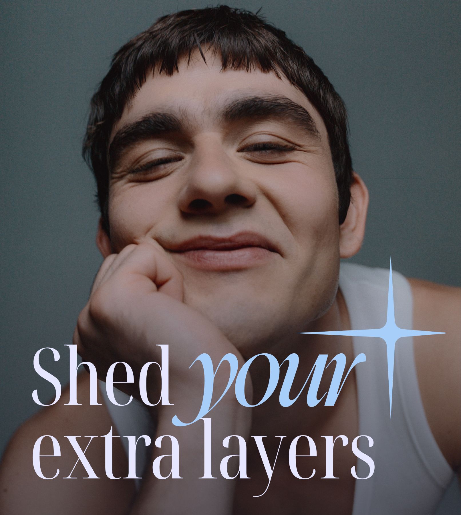 Self App banner with person and text Shed your extra layers