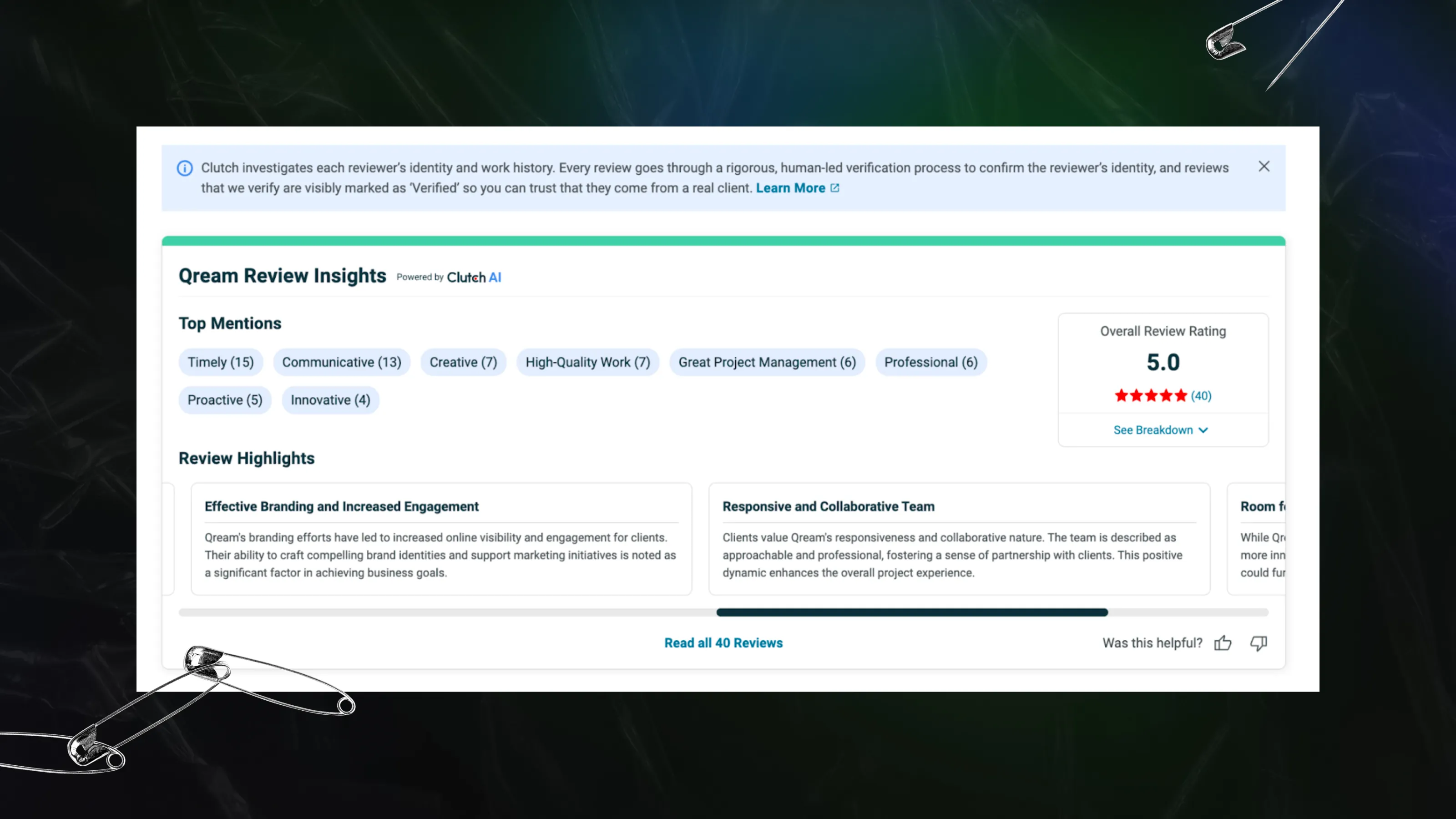 The reviews on Clutch are organized by categories, making it easy for clients to quickly see if the company meets their key criteria