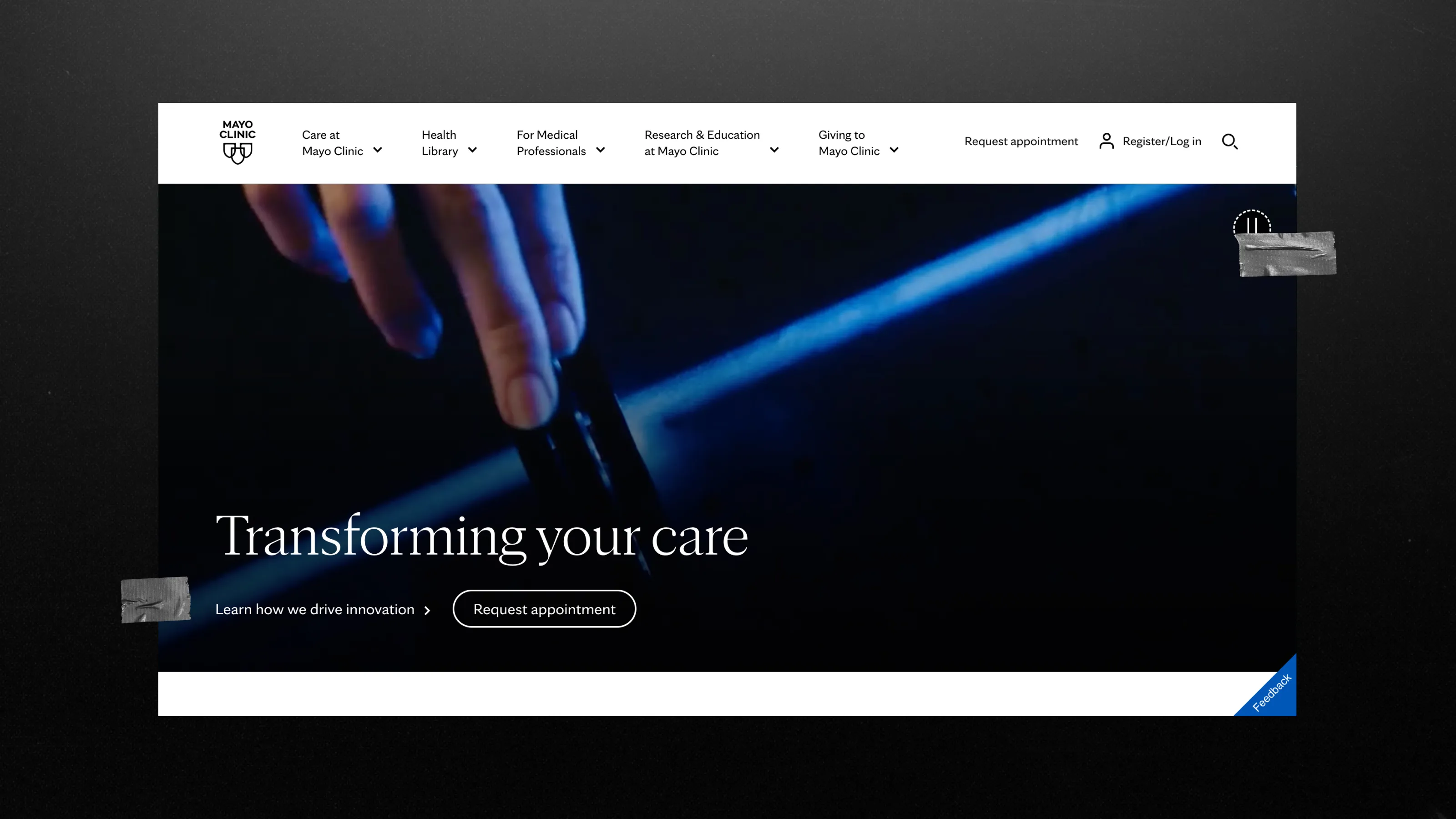 screen of Mayo Clinic website