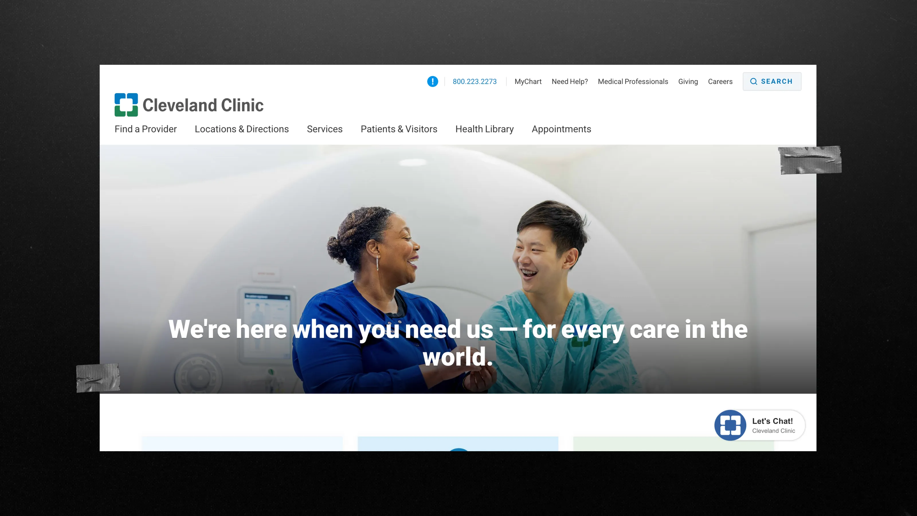 screen of the Cleveland Clinic website