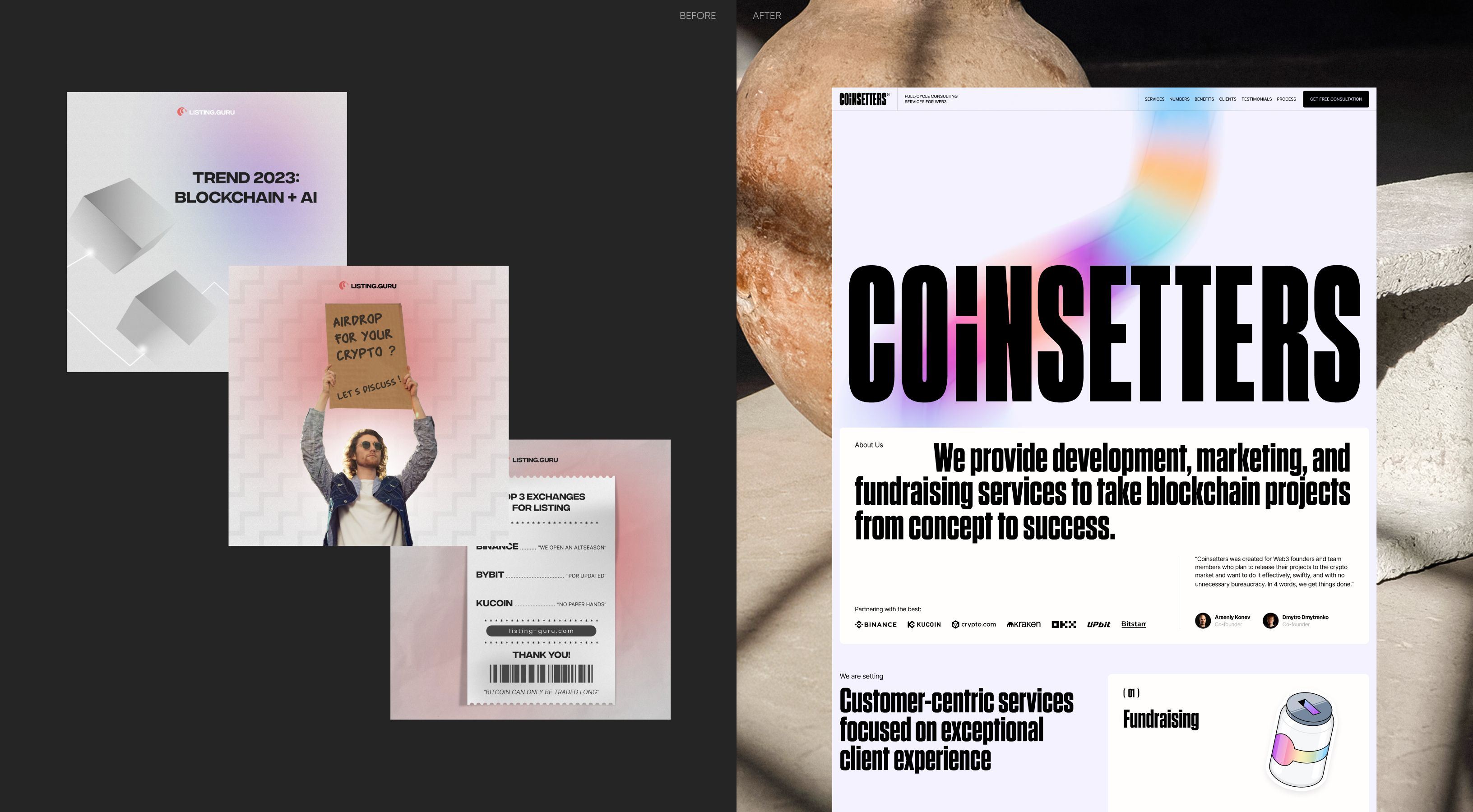 before after design for web3 website