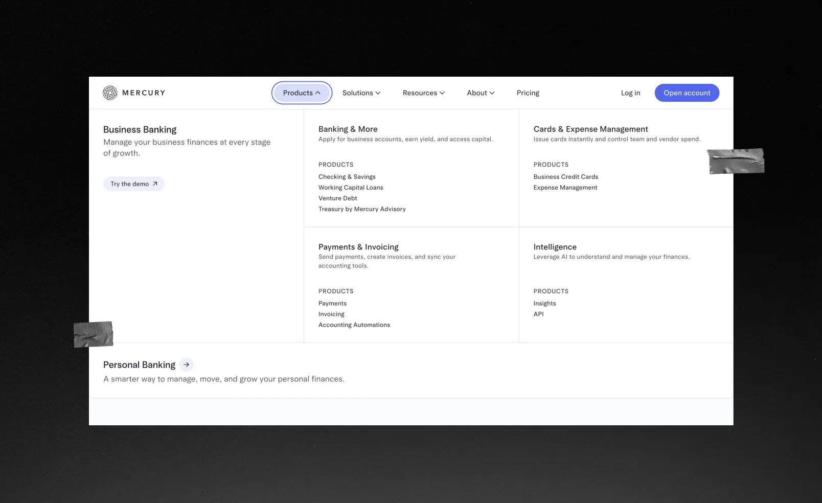 A screenshot of the website's homepage showing the “Products” tab