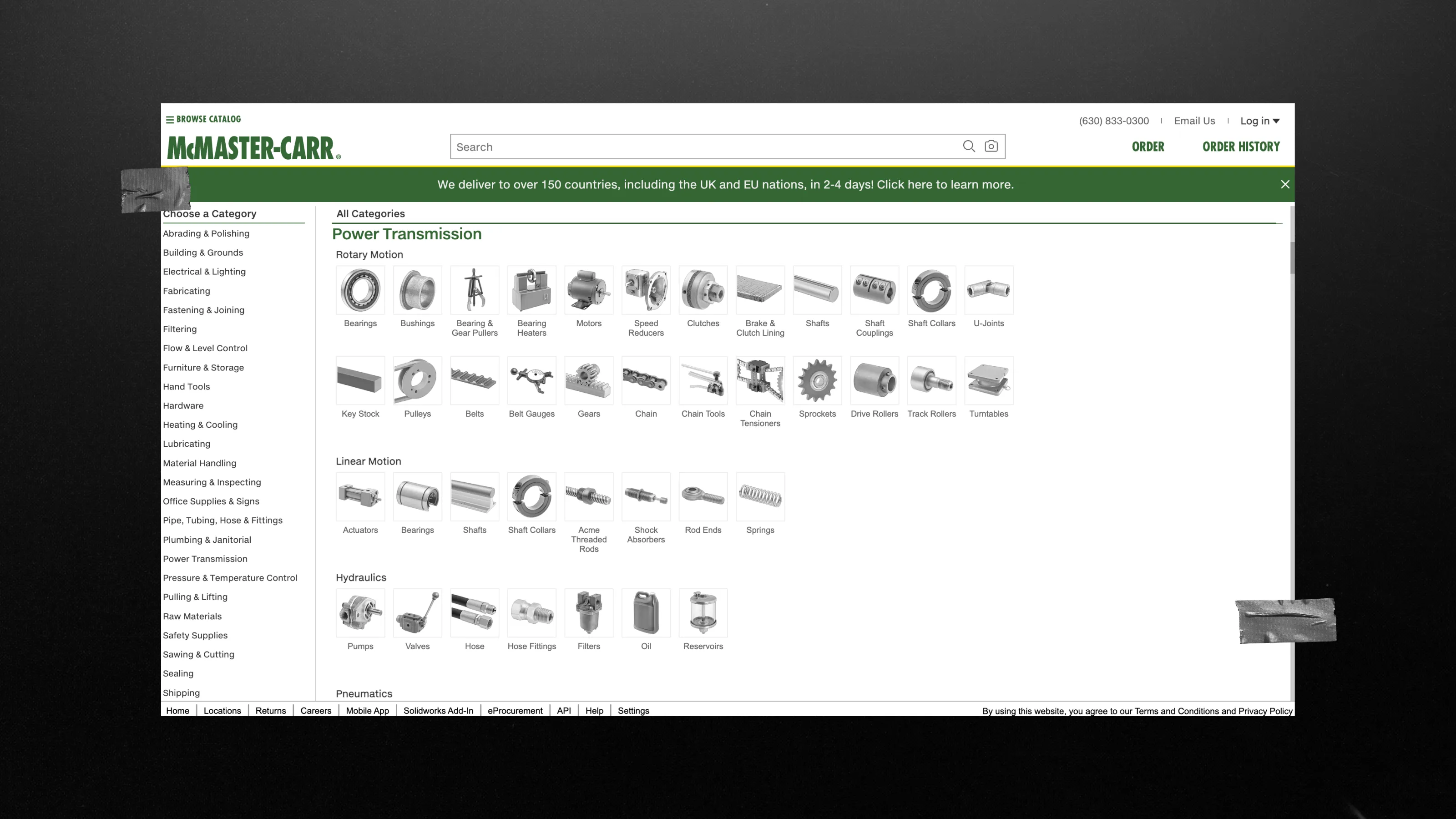 McMaster-Carr industrial parts catalog with filterable technical specs and parametric search