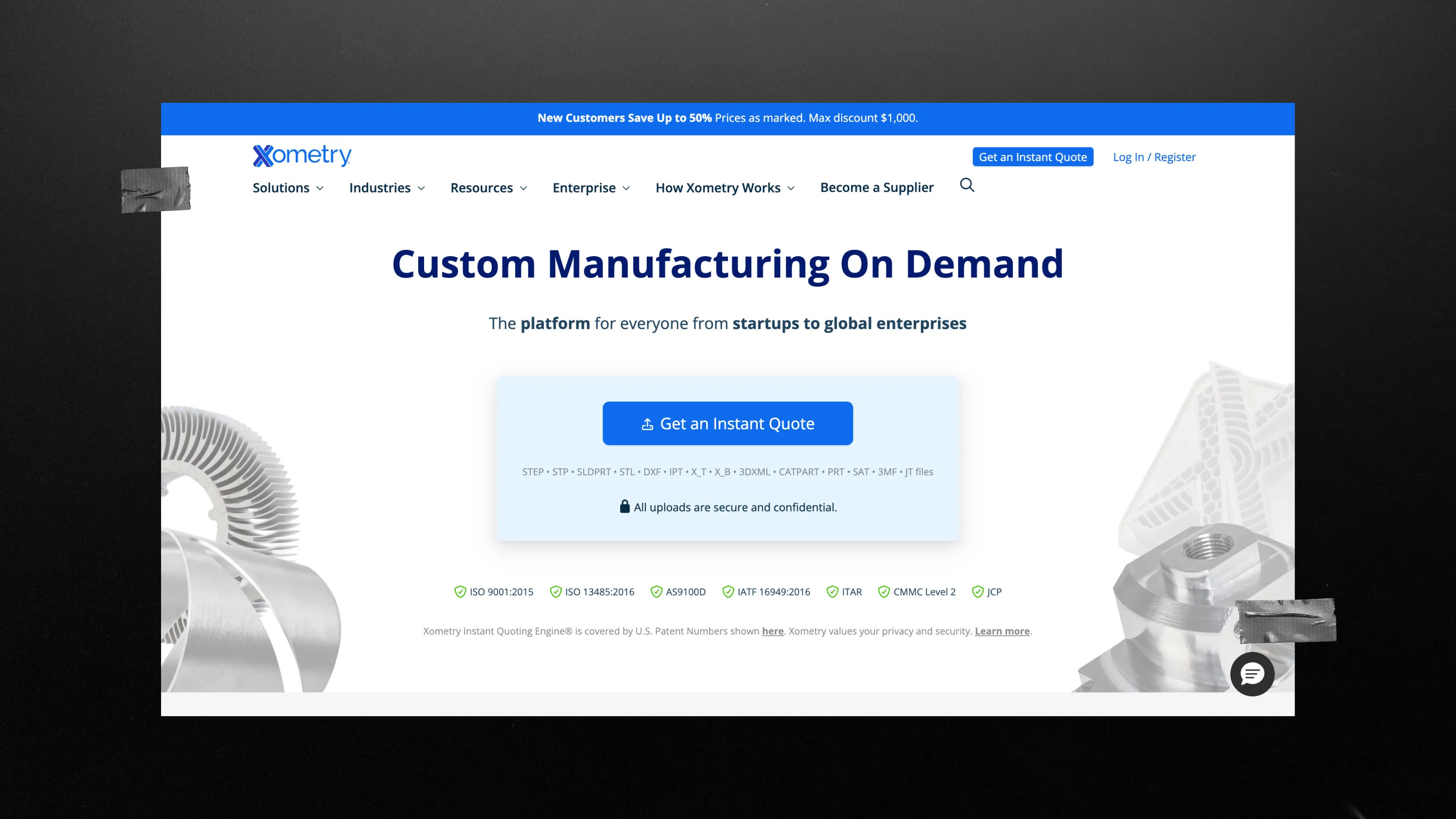 Xometry instant quoting flow with a short path to price for industrial buyers