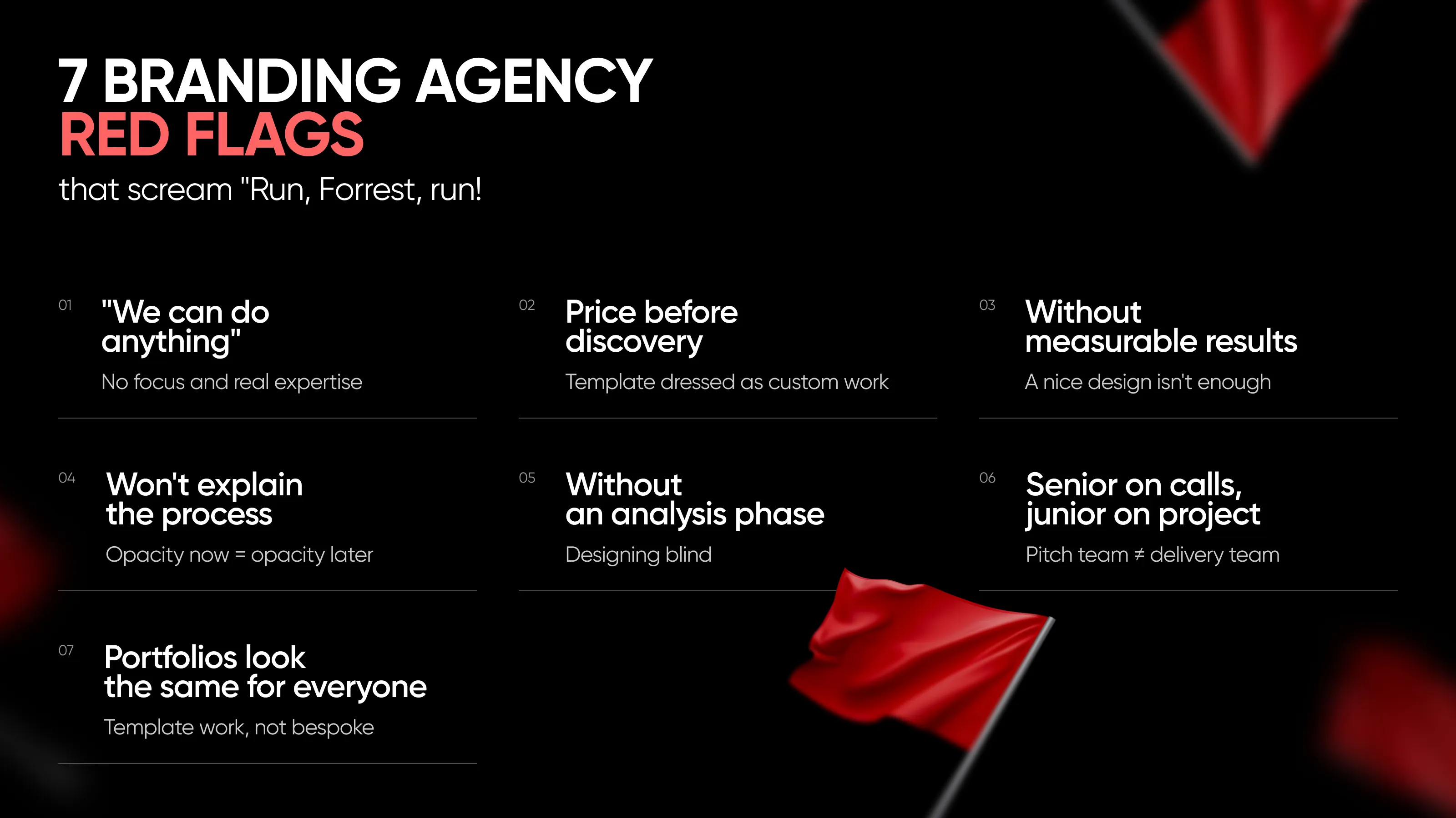 Red flags checklist for evaluating a branding agency