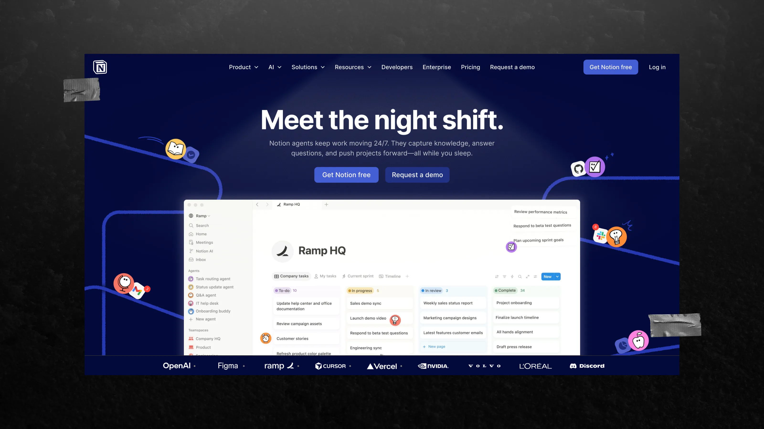 Notion homepage—multi-audience SaaS website design with segmented CTAs and live product demos