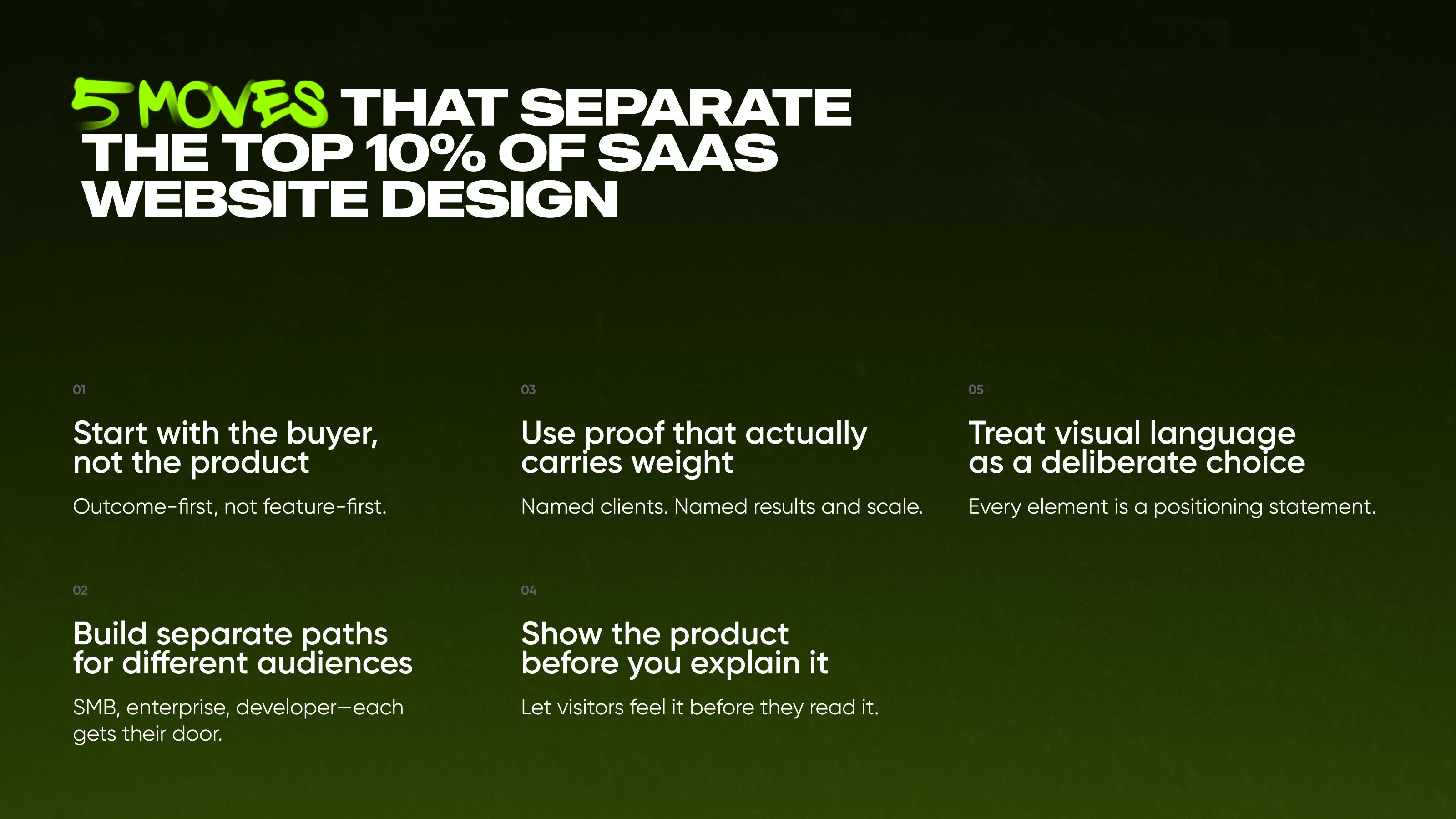 5 SaaS website design moves that separate the top 10% from the template crowd.