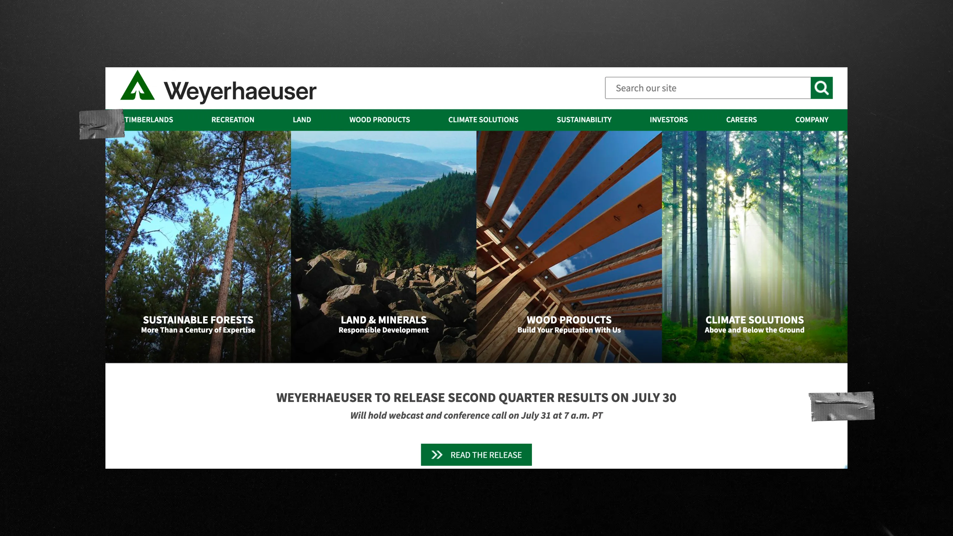 Screenshot of the Weyerhaeuser website's home page.