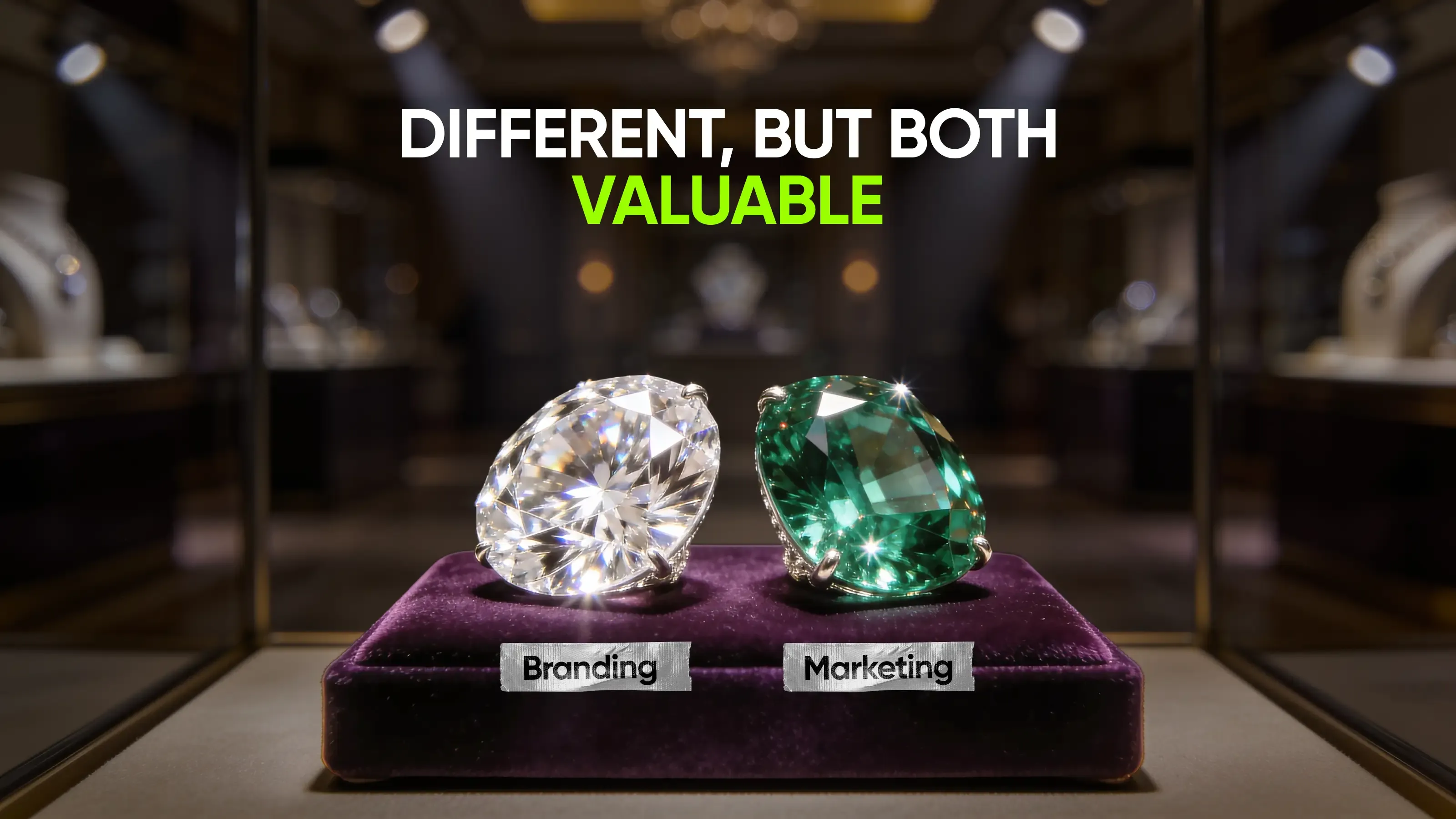  Two luxury gemstones symbolize branding and marketing.
