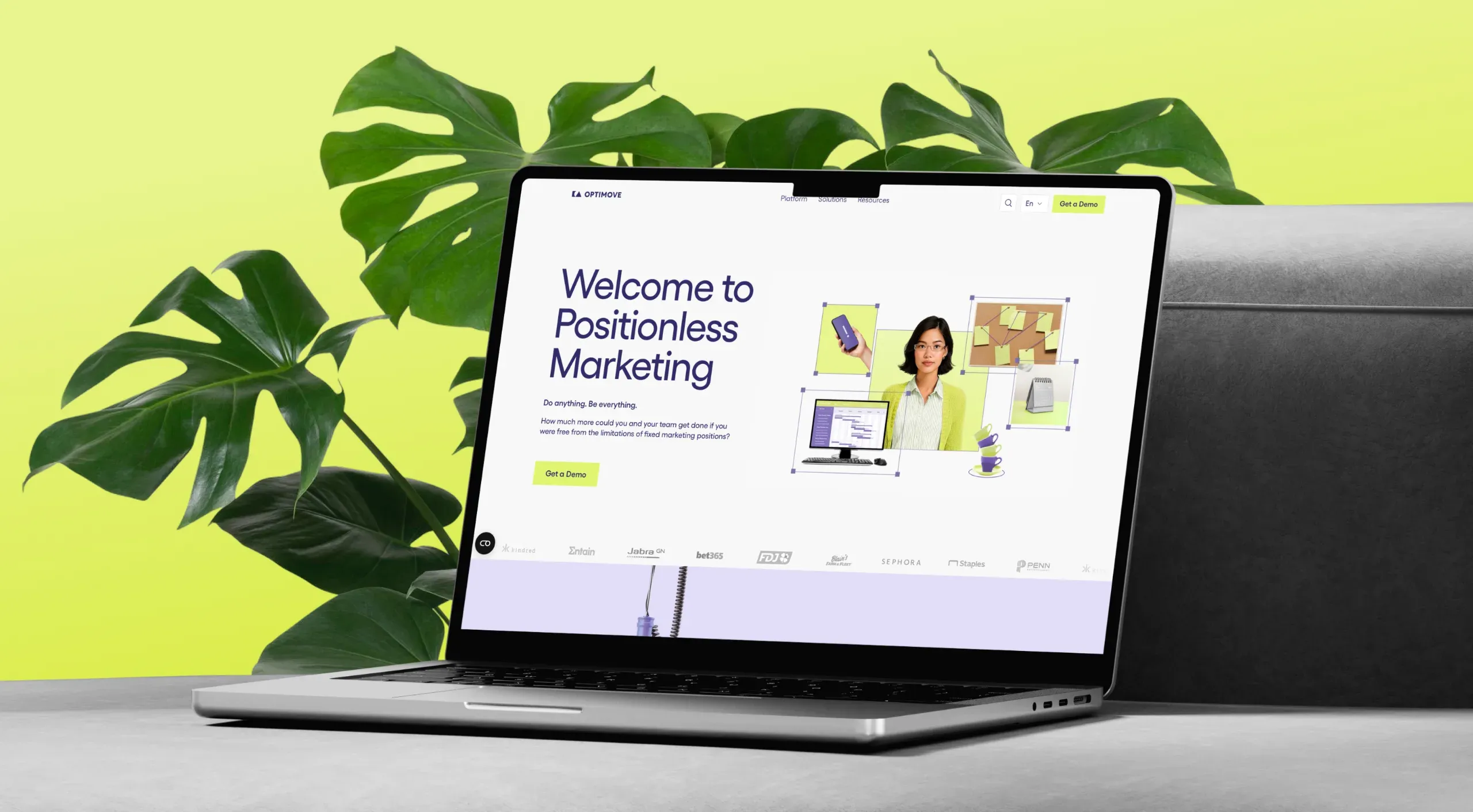 Redesigned Optimove homepage on a laptop: Welcome to Positionless Marketing