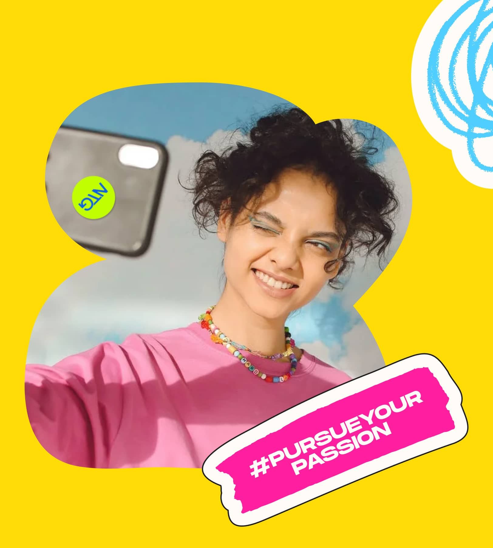 NTG branding photo girl with phone