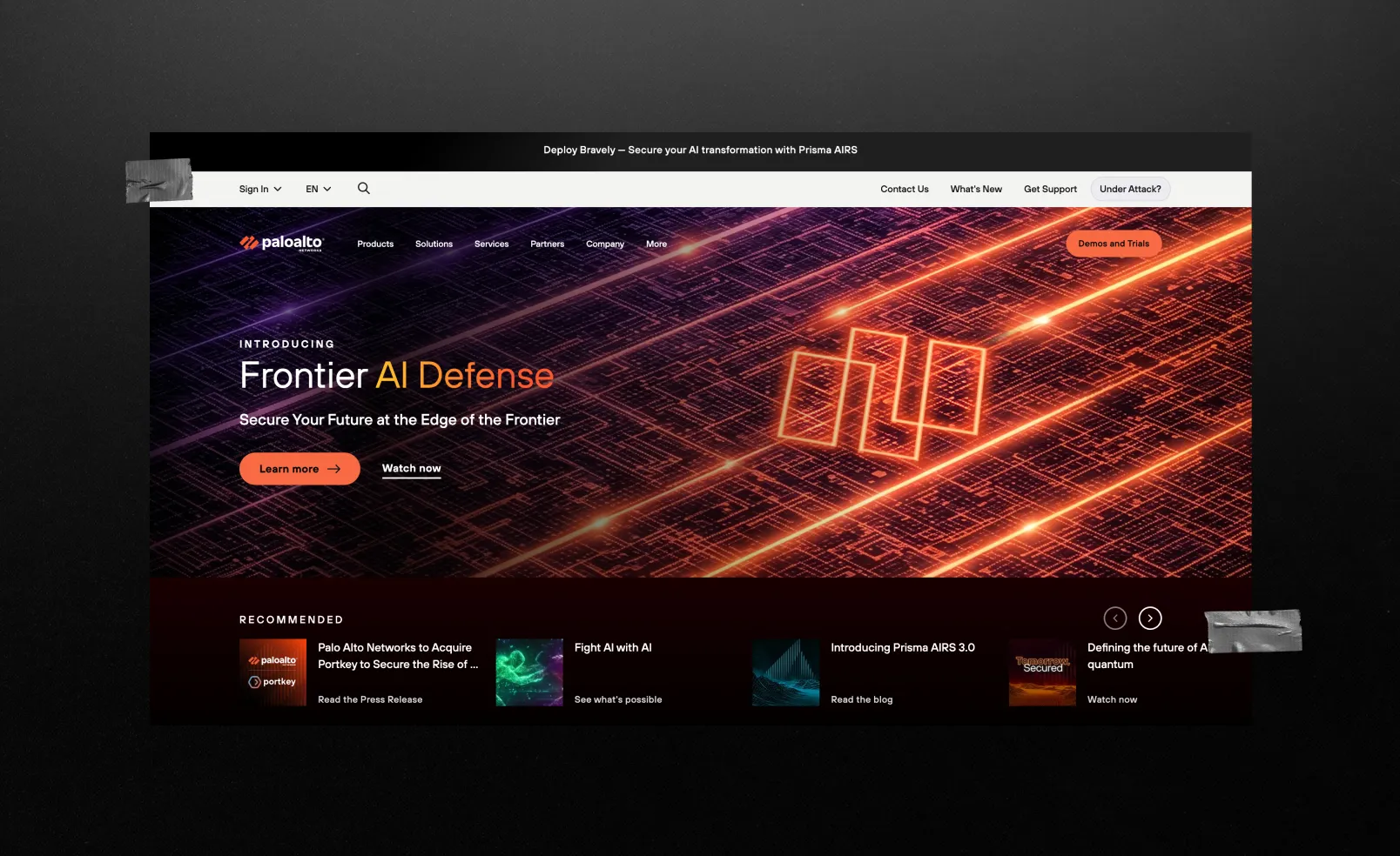 Palo Alto website homepage screen