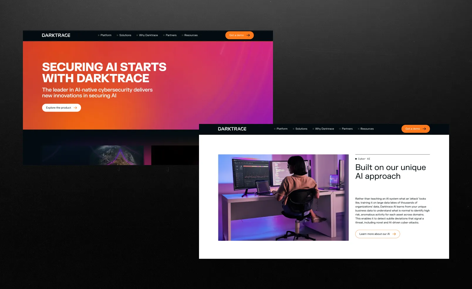 Darktrace website homepage screen