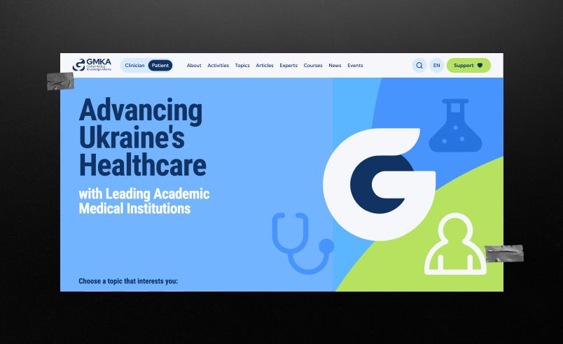 “Clinician/Patient” split button on the GMKA website