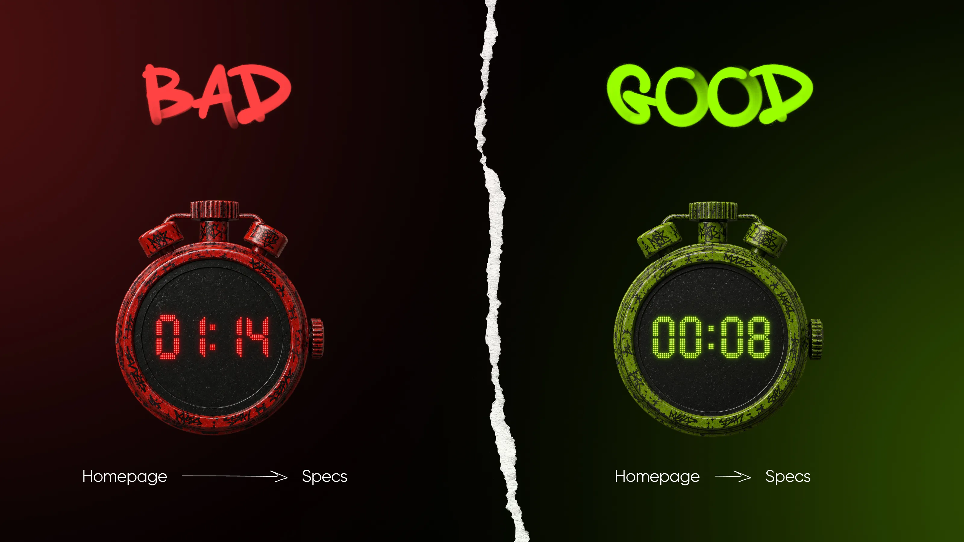сomparison of good and bad website navigation to product specifications