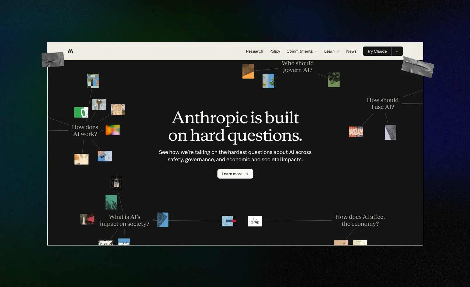 Anthropic’s identity places its values prominently, making principles visible within the AI brand experience.