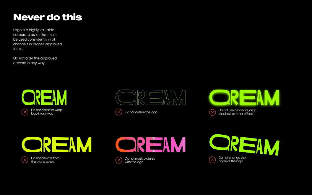Examples of the logo, Qream guidelines